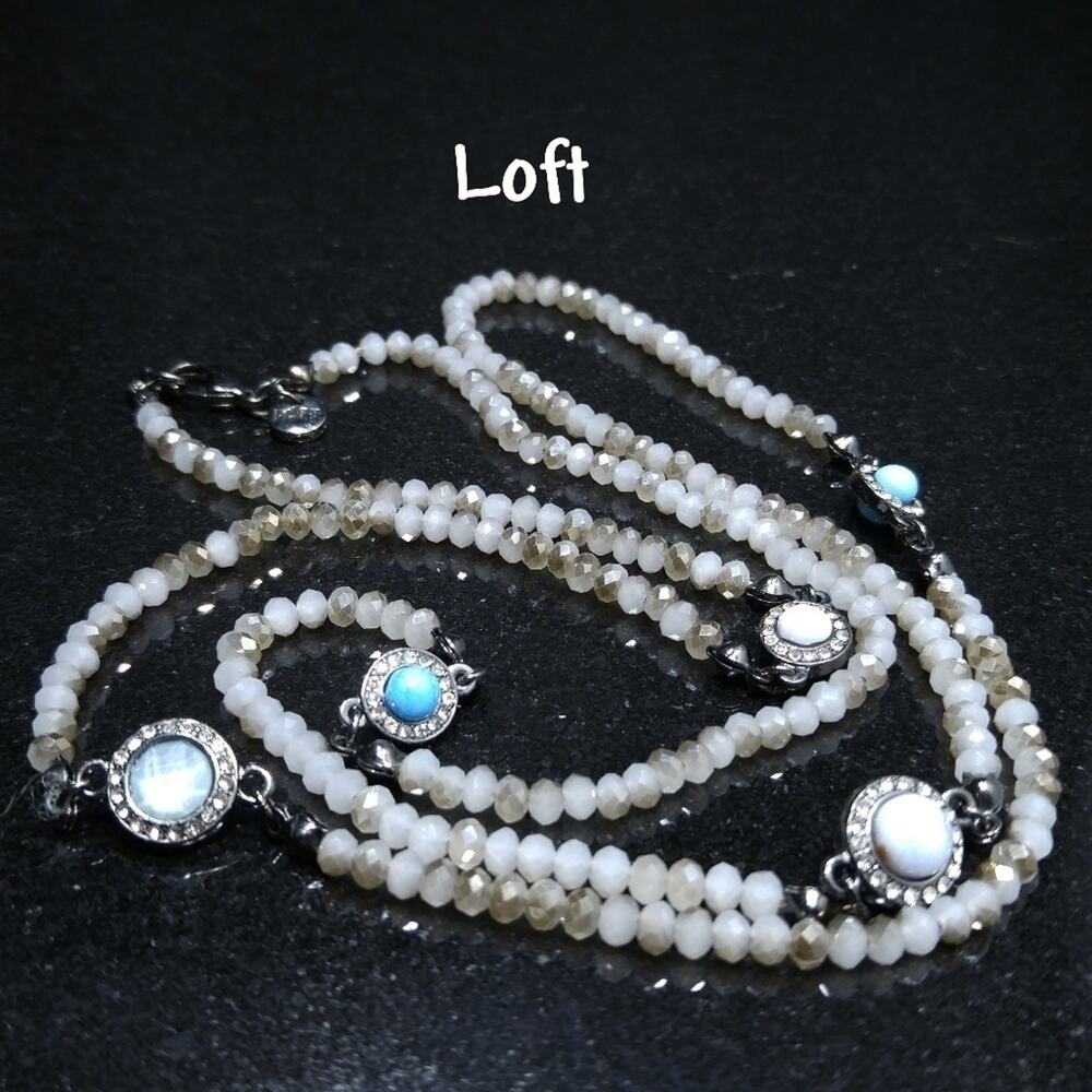 Loft Opaque Crystal Beaded Long Necklace, Faux Turquoise, 34 Inches, Layering